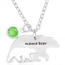 Metal Mama and Baby Bear Necklace with Birthstone